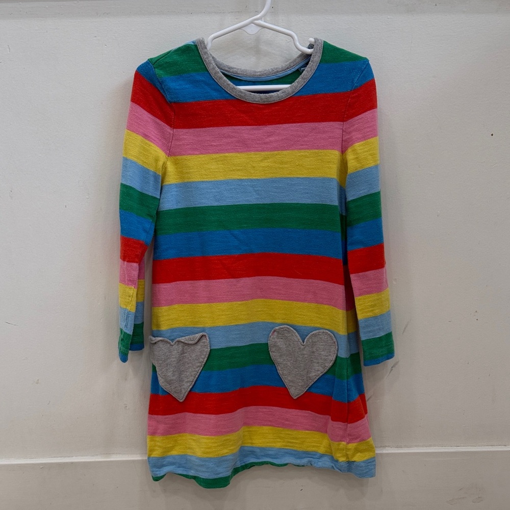 Mini Boden Long Sleeved Rainbow Striped Dress